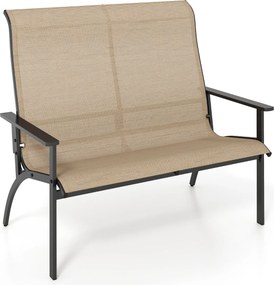Banco de jardim com encosto ligeiramente inclinado 120 x 81 x 106 cm e apoios para os braços com estrutura metálica Castanho