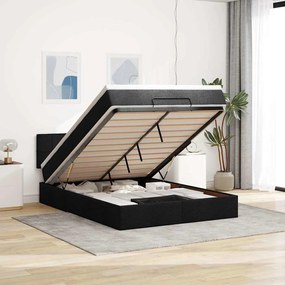 vidaXL Cama otomana com colchão 140x200 cm tecido preto