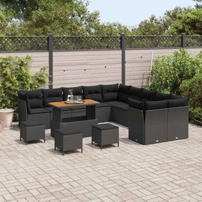 Conjunto de Sofás de Jardim de 14 Peças da com Almofadas de Rattan Pre