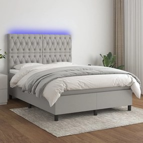 Cama box spring c/ colchão e LED 140x200 cm tecido cinza-claro