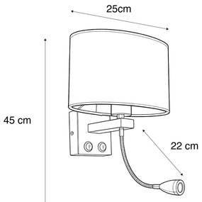 Candeeiro de Parede em Aço com Abajur de Veludo Oval Preto 25cm - Brescia Combi Moderno,Clássico / Antigo
