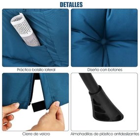Poltrona moderna em tecido de poliéster com estrutura em metal estofada com bolso lateral 75 x 81 x 94,5 cm Azul Marinho