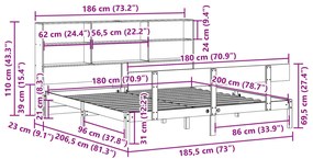 Cama com estante sem colchão 180x200 cm pinho maciço branco