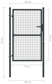 Portão de jardim em rede aço galvanizado 100x175 cm cinzento