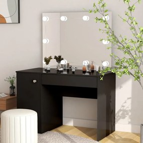 vidaXL Mesa de maquilhagem c/ luzes LED 110x55x145 cm MDF preto