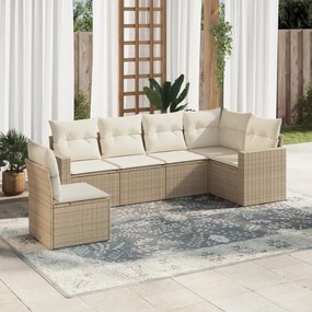 vidaXL 6 pcs conjunto de sofás p/ jardim com almofadões vime PE bege