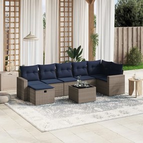 vidaXL 8 pcs conjunto sofás p/ jardim c/ almofadões vime PE cinzento
