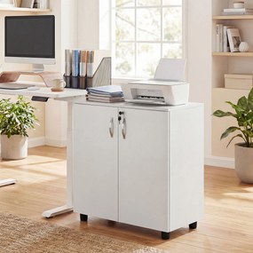 Armário de escritório metal de 2 níveis 80 x 40 x 80 cm, móvel de arrumação para escritório com 2 portas, fechaduras e chaves, branco