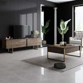 Conjunto de Mobiliário de Sala Luxe Set – Nogueira e Dourado – TV Stan