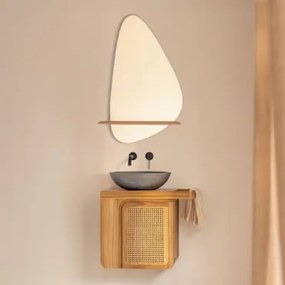 Conjunto De Móvel De Casa De Banho Suspenso 60x40 Cm Em Madeira De Teca Georgy Madeira De Teca & Cimento Cinzento Redondo Ø40 Cm Tarsis - Sklum