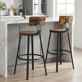 Conjunto de 2 bancos de bar 54 x 99 cm com design industrial castanho vintage-preto