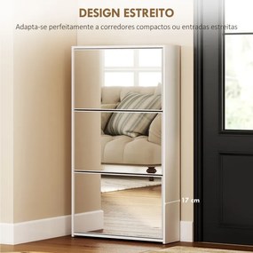 Sapateira Estreita com Espelho para 9 Pares de Sapatos para Corredor Espaços Reduzidos 65x17x114,5 cm Branco