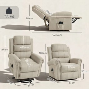 Poltrona elevatória elétrica, poltrona relaxante elétrica com função de massagem e aquecimento, 87 x 87,5 x 108 cm, bege