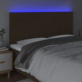 Cabeceira de cama c/ LED tecido 160x5x118/128 cm castanho