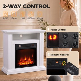 Lareira elétrica de 1800 W, 70 (L) x 67 (P) x 99-108 (A) cm efeito de chama com 3 níveis de luminosidade, lareira decorativa com cornija, efeito de ma