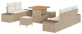 Conjunto de Sofá de Jardim com 8 Peças e Almofadas Bege em Rattan Sint