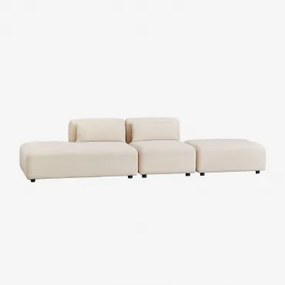 Sofá Modular De 2 Peças Com Chaise Longue À Esquerda E Puff Fogler Linho Veludo Bege Linho - Sklum