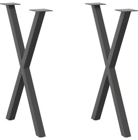 Pés para mesa de jantar em formato de X, 2 peças, antracite, 60x(72-73