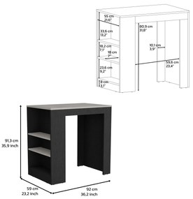 Mesa de jantar Chicago, com prateleiras, 91,3 x 92 x 59 cm preta / Ibiza