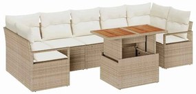 Conjunto de Sofá de Jardim de 8 Peças com Almofadas Bege em Rattan Sin