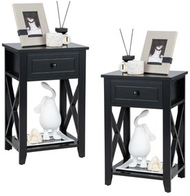 2 x Mesas de Cabeceira Design Moderno X Mesa Lateral Versátil para Sala Quarto 40 x 30 x 61,5 cm Preto