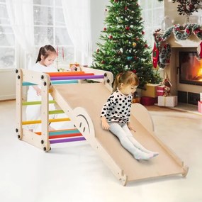 Conjunto de Escalada Montessori para crianças de Madeira Dobrável com Rampa Ajustável Baloiço de Escalada Reversível para Crianças Multicolorido