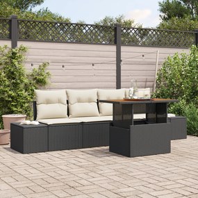 Conjunto de Sofás de Jardim 5 Peças com Almofadas Preto Polirattan