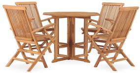 5 pcs conjunto jantar dobrável p/ exterior madeira teca maciça