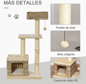 PawHut Árvore arranhador para gatos com plataformas, caverna, camas, b