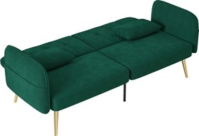 Sofá-cama de 2 lugares, 180 x 74 x 79,5 cm em tecido de veludo com encosto ajustável, verde escuro
