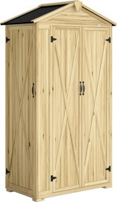 Outsunny Armário de Jardim em Madeira 93x53x168 cm Armário Exterior para Ferramentas com Portas Trancáveis 4 Prateleiras Madeira | Aosom Portugal