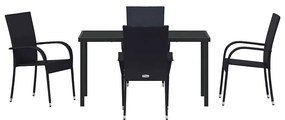 Conjunto de Jantar para Jardim 5 pcs Preto Rattan de PE