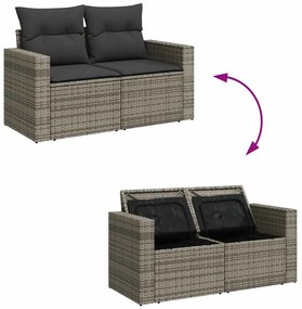 8 pcs conjunto sofás de jardim c/ almofadões vime PE cinzento