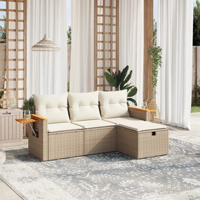 vidaXL 4 pcs conjunto de sofás para jardim c/ almofadões vime PE bege