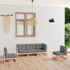 vidaXL 5 pcs conjunto lounge de jardim c/ almofadões pinho maciço