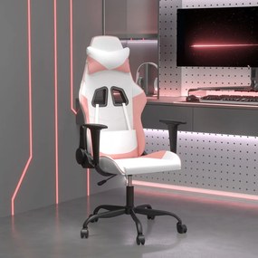 Cadeira gaming couro artificial branco e rosa
