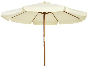 Outsunny Chapéu de Sol de Jardim Ø325x250 cm Chapéu de Sol de Madeira com Sistema de Polea Teto com Ventilação e 8 Hastes Creme