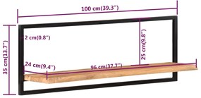 Prateleiras de parede 2 pcs 100x24x35 cm acácia maciça e aço