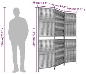 Biombo de divisão 3 painéis vime PE bege