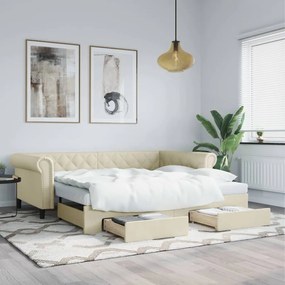 vidaXL Sofá-cama c/ gavetão e gavetas 90x200 cm couro artif. cor creme