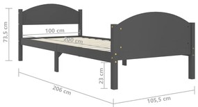 Estrutura de cama 100x200 cm pinho maciço cinzento-escuro