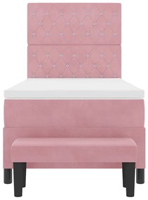 Cama Box com Colchão e Banco Rosa 90x190 cm Veludo