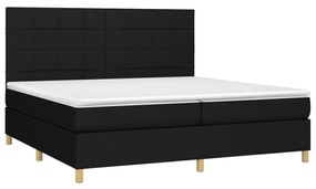 Cama box spring c/ colchão e LED 200x200 cm tecido preto