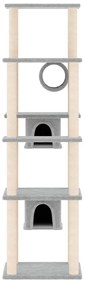 Árvore p/ gatos c/ postes arranhadores sisal 169 cm cinza-claro