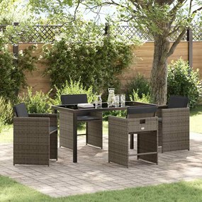 vidaXL Conjunto de Jantar de Jardim com Almofadas Cinza Rattan PE