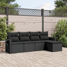 5 pcs conjunto sofás de jardim com almofadões vime PE preto