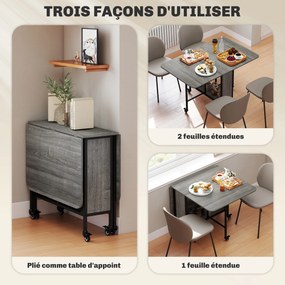 Mesa de cozinha dobrável e extensível com rodas (CADEIRAS NÃO INCLUIDAS), para até 6 pessoas, com prateleira integrada, 6 rodas, cinzenta
