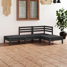 4 pcs conjunto lounge de jardim pinho maciço preto