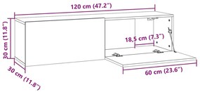 Móvel parede TV 120x30x30 cm madeira processada sonoma cinza