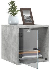 Mesa de cabeceira c/ porta de vidro 35x37x35cm cinzento cimento